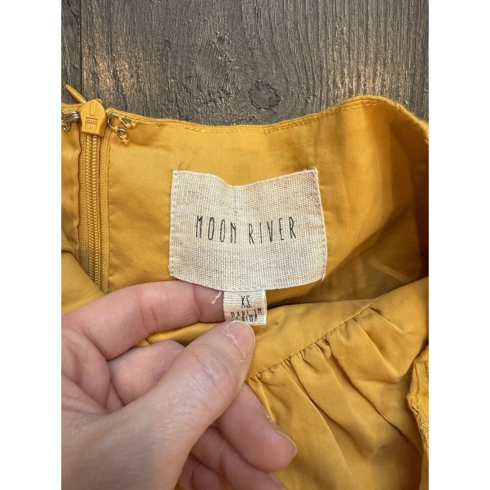 Moon River Mustard Yellow Eyelet Midi Dress - Picture 4 of 7